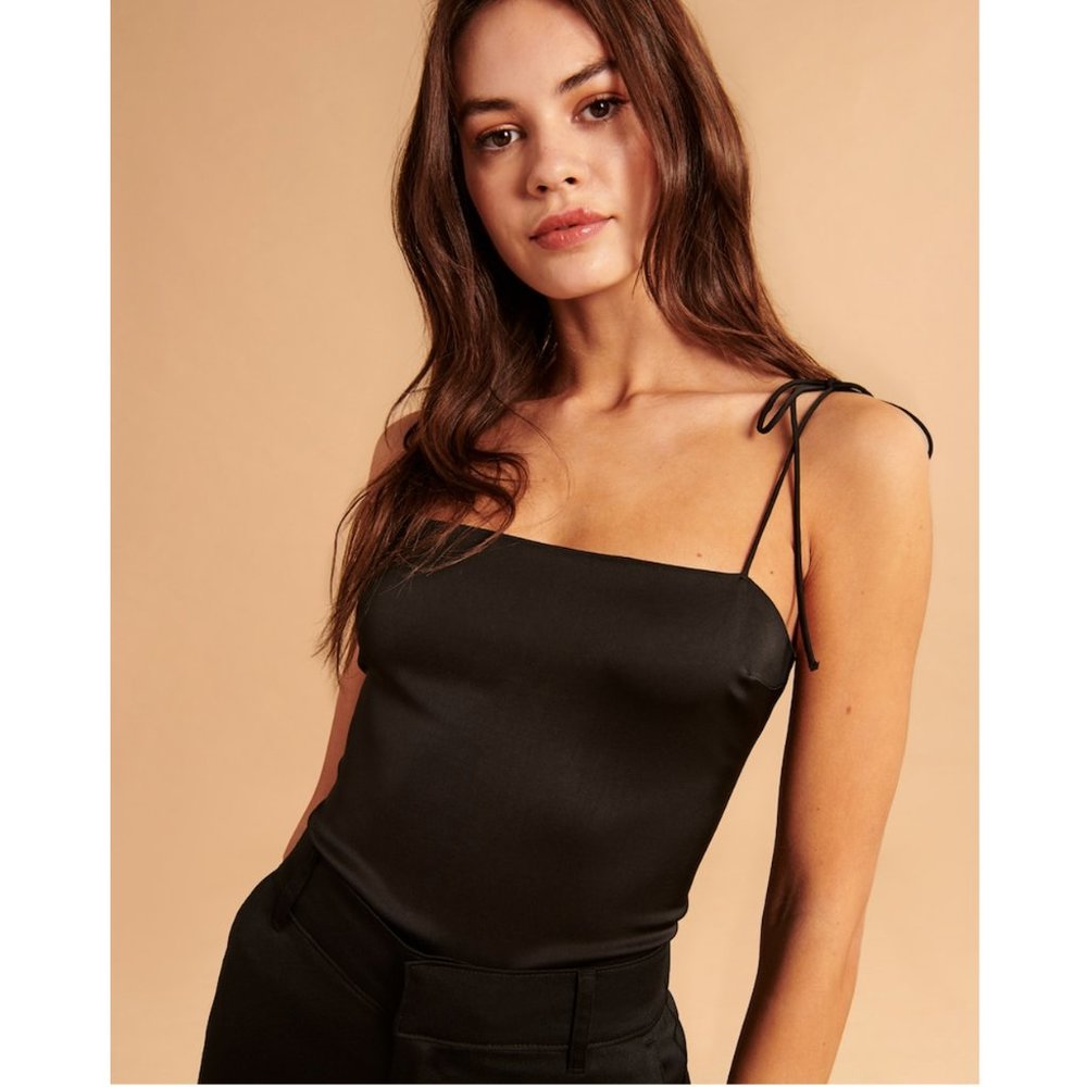 NWT A&F - Black Tie-Strap Satin Tank